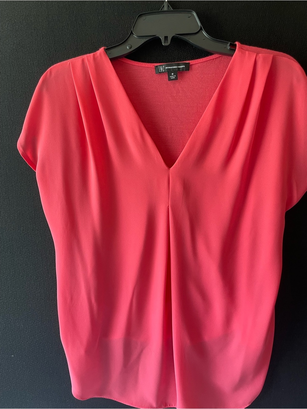INC International Concepts Coral Pink V-Neck Short Sleeve Blouse